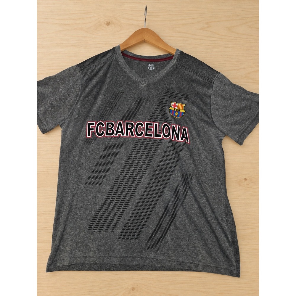 FC Barcelona Mens V-Neck Soccer Graphic T-Shirt Gray Heather Large FCB La Liga